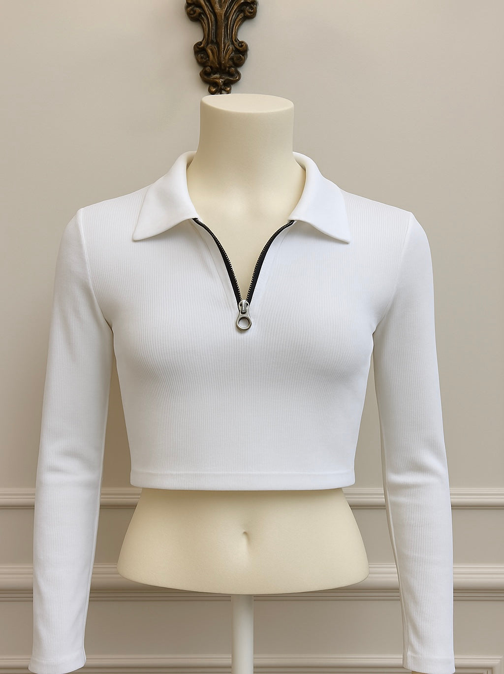 Slate zip collar crop top