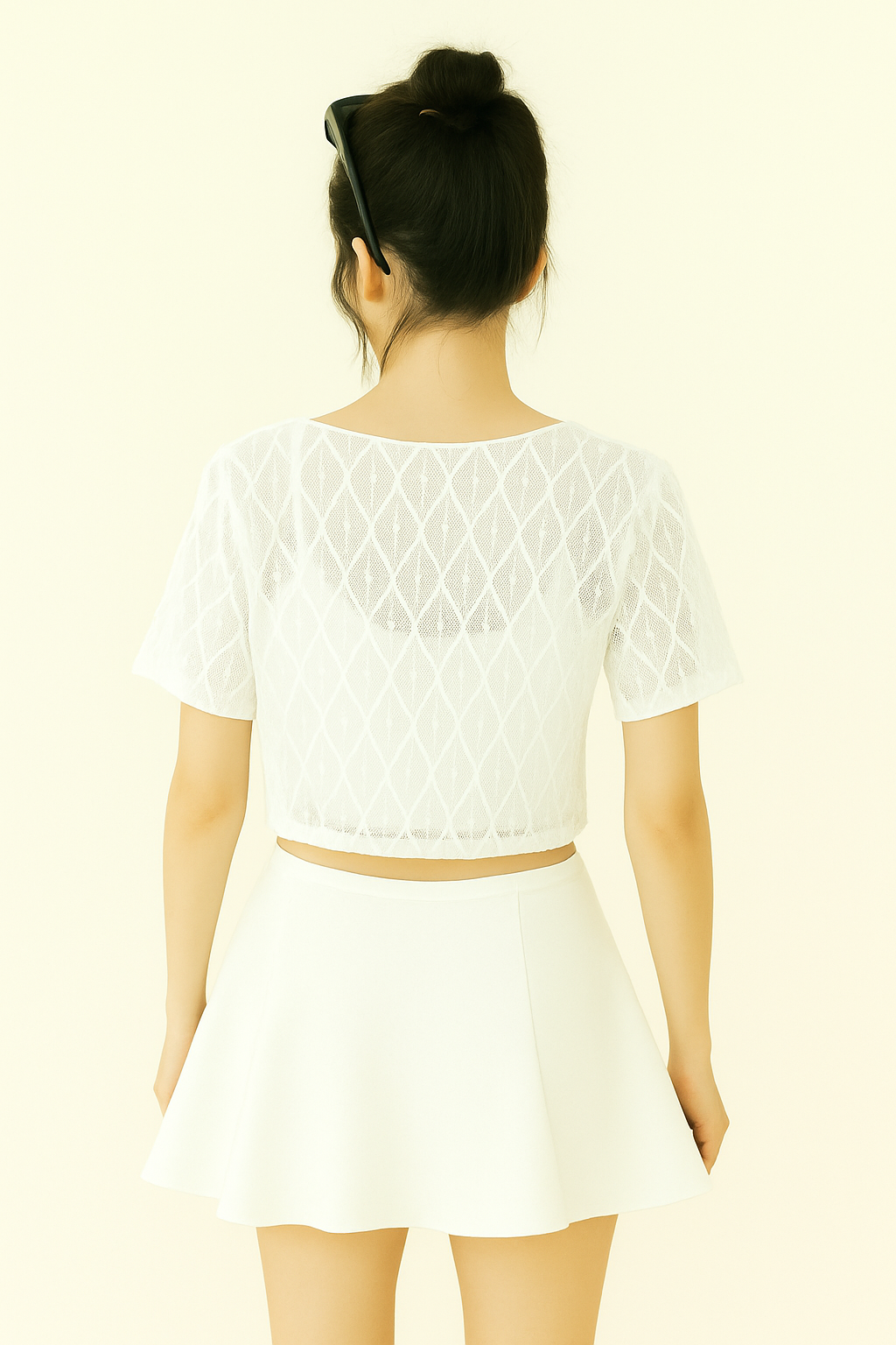 White Sheer Lace Twist Front Crop Top