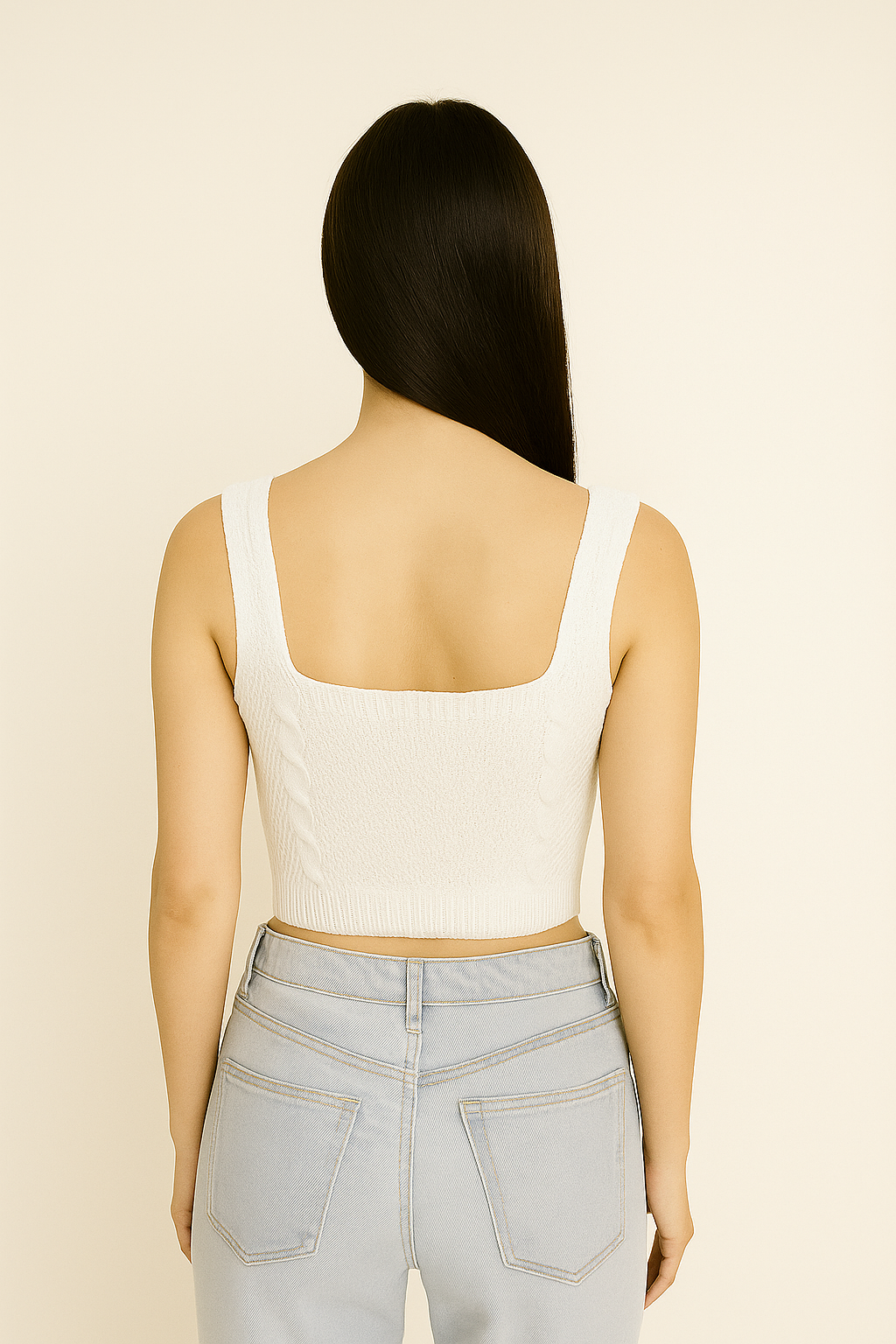 Blossom Embroidered Knit Crop Top – White