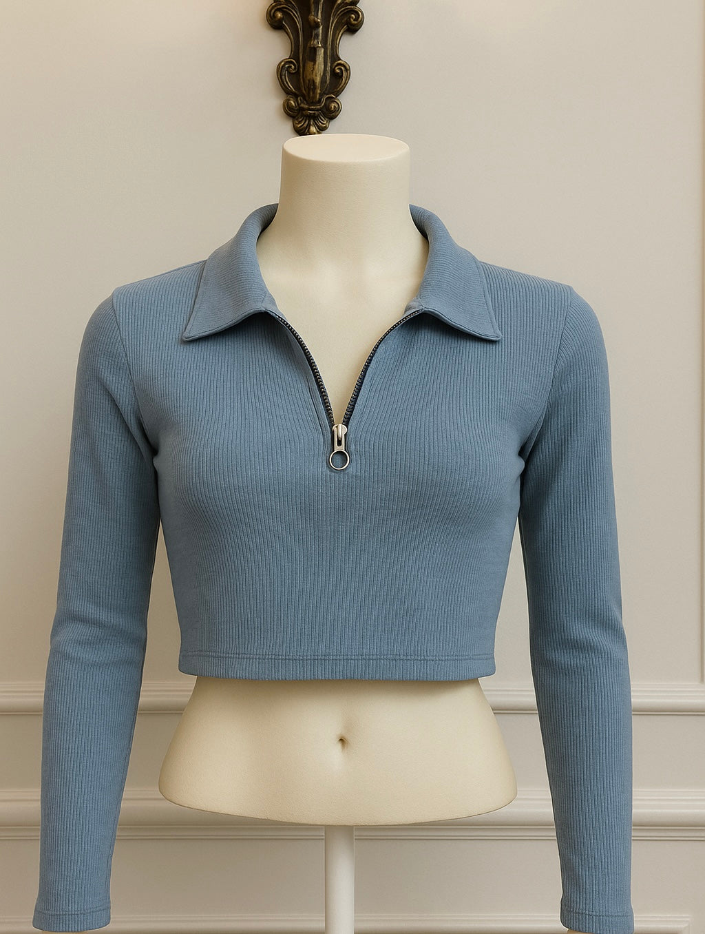 Slate zip collar crop top
