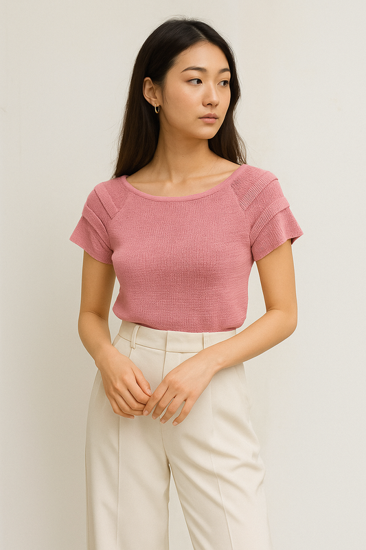 Textured Ribbed Stretch Knit Top
