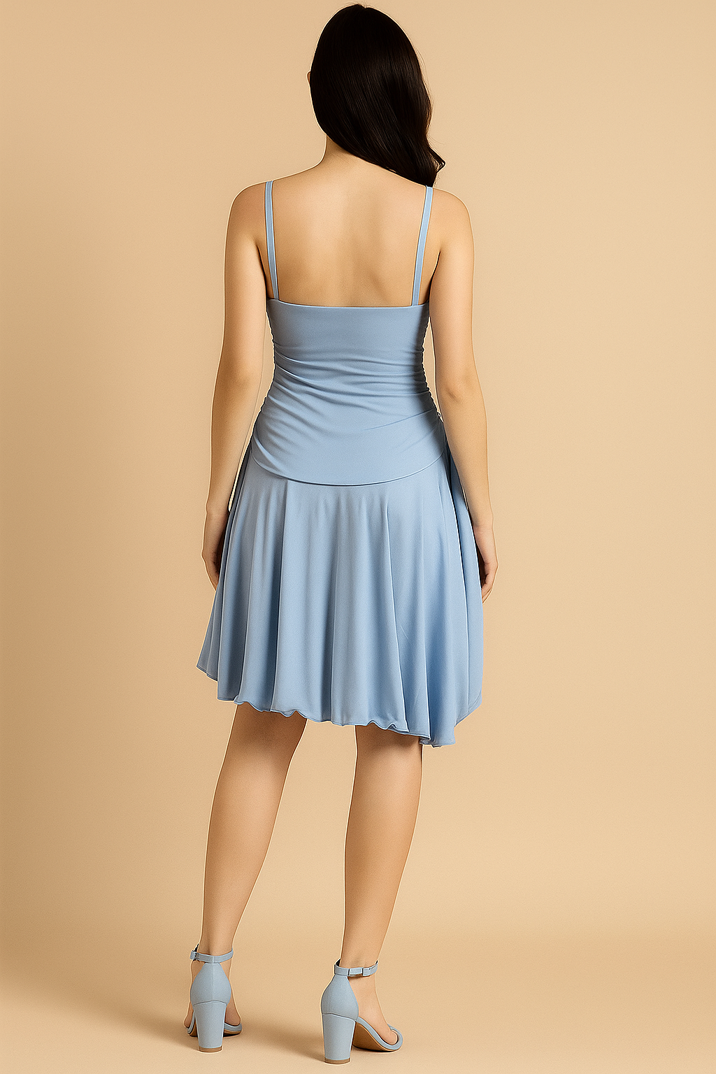 Sky Blue Ruched Fit & Flare Mini Dress