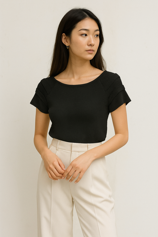 Textured Ribbed Stretch Knit Top