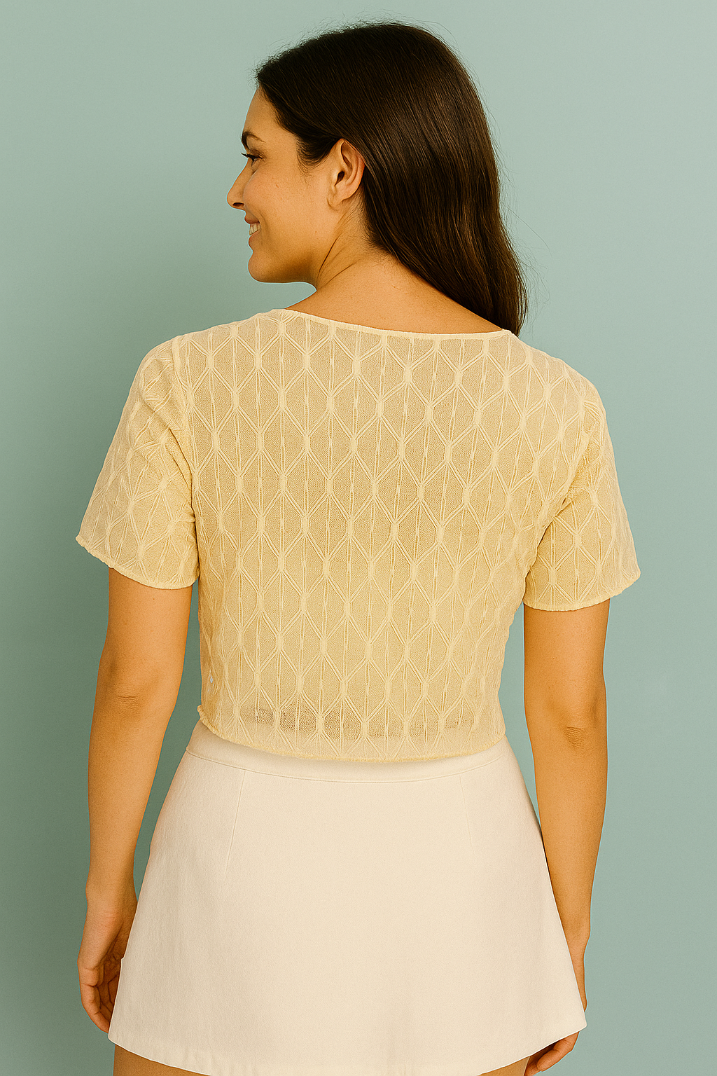 Light beige Sheer Lace Twist Knot Crop Top