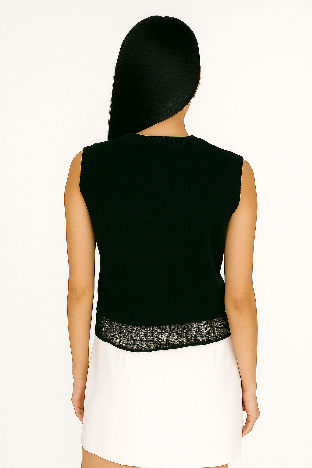 Black Distressed Knit Sleeveless Fringe Top - Solid Black