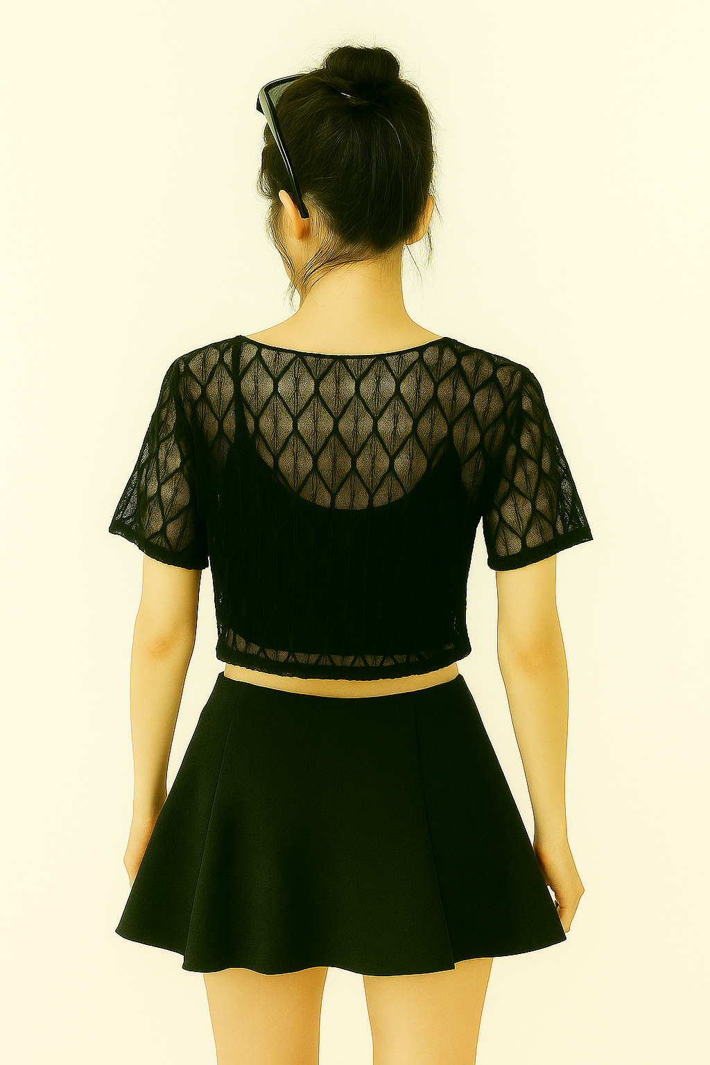 Black Sheer Lace Twist Front Crop Top