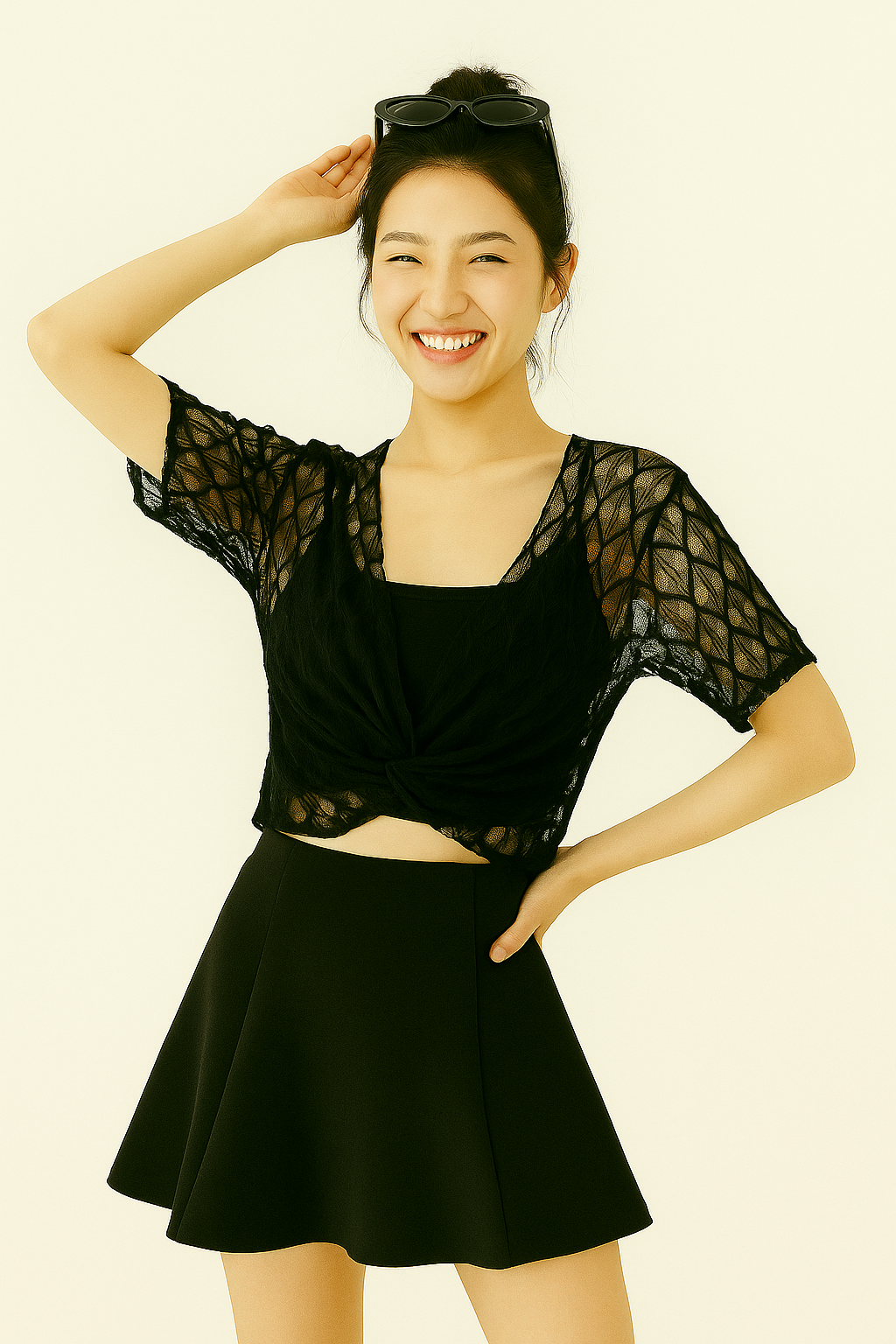 Black Sheer Lace Twist Front Crop Top