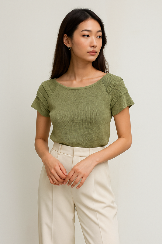Textured Ribbed Stretch Knit Top