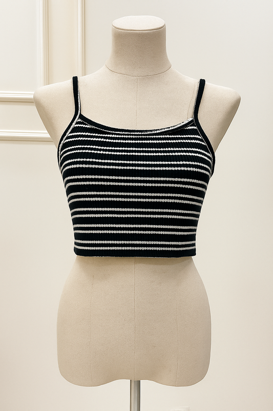 Black & White Striped Ribbed Crop Top
