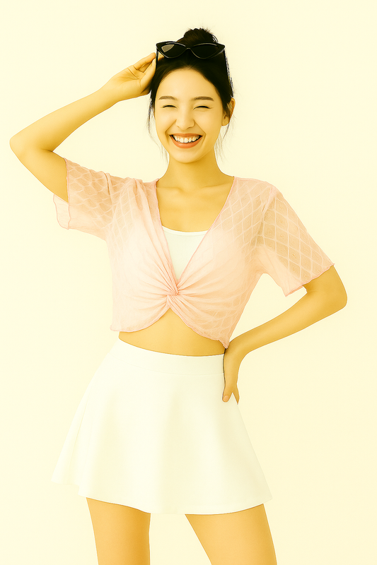 Pastel Pink Sheer Lace Twist front  Knot Crop Top