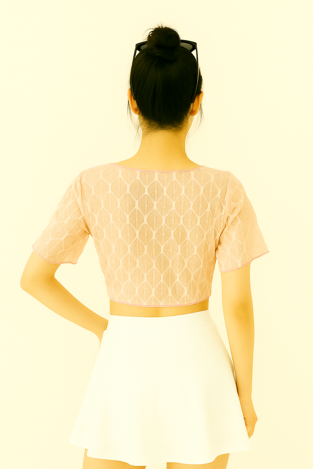 Pastel Pink Sheer Lace Twist front  Knot Crop Top